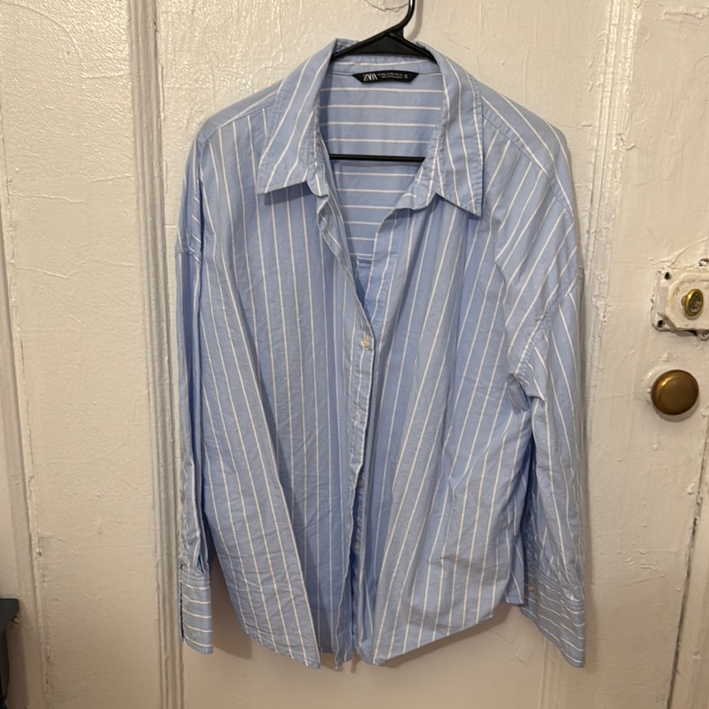 Zara Light Blue Striped Casual Shirt